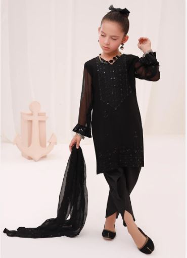 Luxury Chiffon 3Pc Stitched Kids Suit